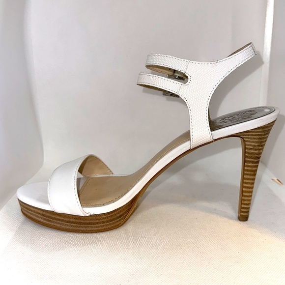 Vince Camuto Strappy White Stilettos with Stacked Wood Heel Sz 9.5 - EUC - Picture 4 of 13